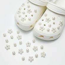 可拆卸 DIY 水鑽泰迪熊緞帶雪花鞋鏈飾品，完美節日禮物，可愛女鞋裝飾配件 - 查看 6