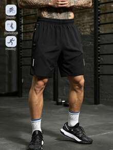 Men's Solid Color Sports Shorts With Drawstring And Pockets, Lightweight And Comfortable, Suitable For Summer Sports And Casual Wear, Black - Black - View 9