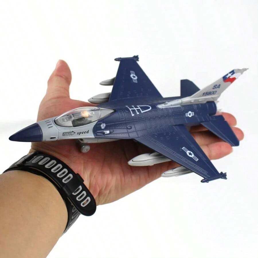 Mini avión de aleación F-16 sonido y luz extraíble militar miniatura modelo de Metal colección de combate regalos juguetes para niños - Gris - Ver 1