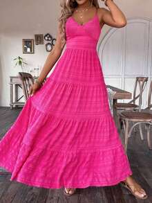 Vestido blanco vintage con estilo campestre, con volantes y parches, ideal para invitados de boda o cumpleaños, con lazo para mujeres - Rosa Fucsia - Ver 6