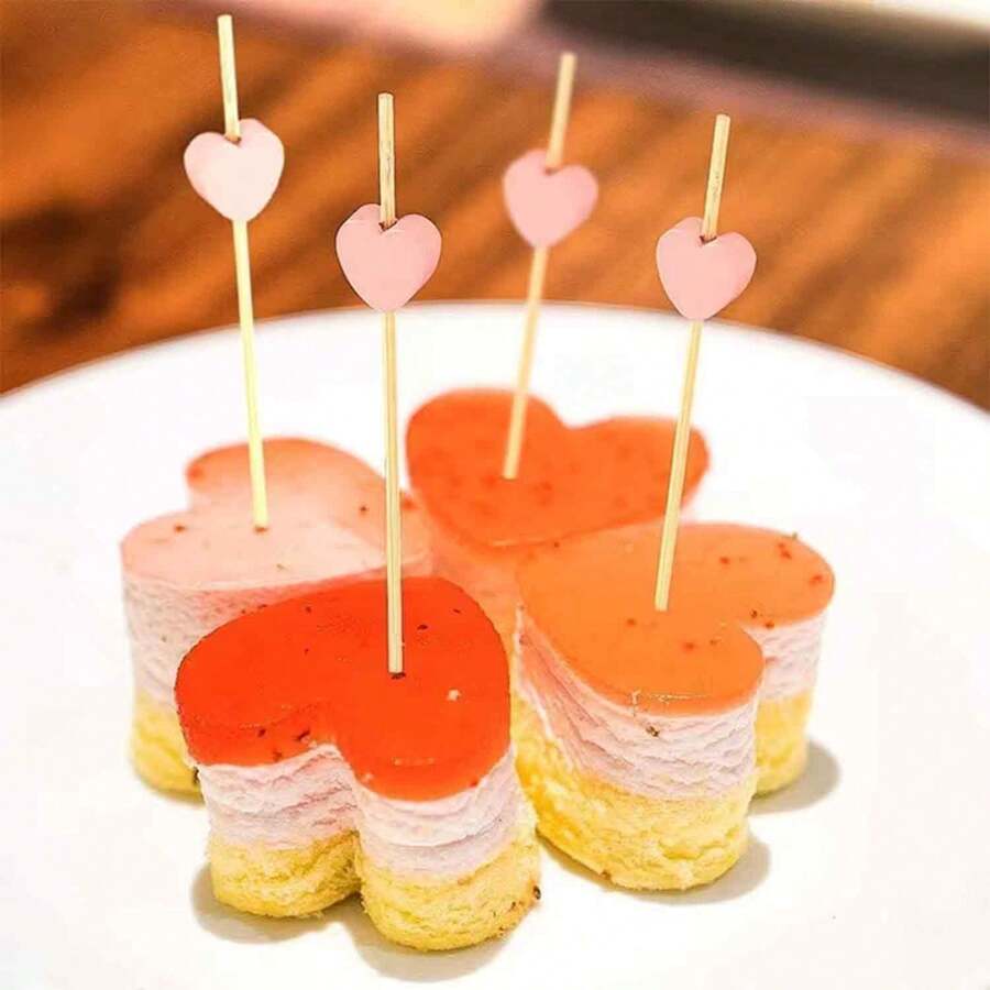 10支/套 浪漫心形竹签，适用于开胃菜、冷盘、水果，是高档餐厅、酒吧、婚礼、鸡尾酒会、甜点及其他场合的完美之选。 - 彩色 - 查看 1