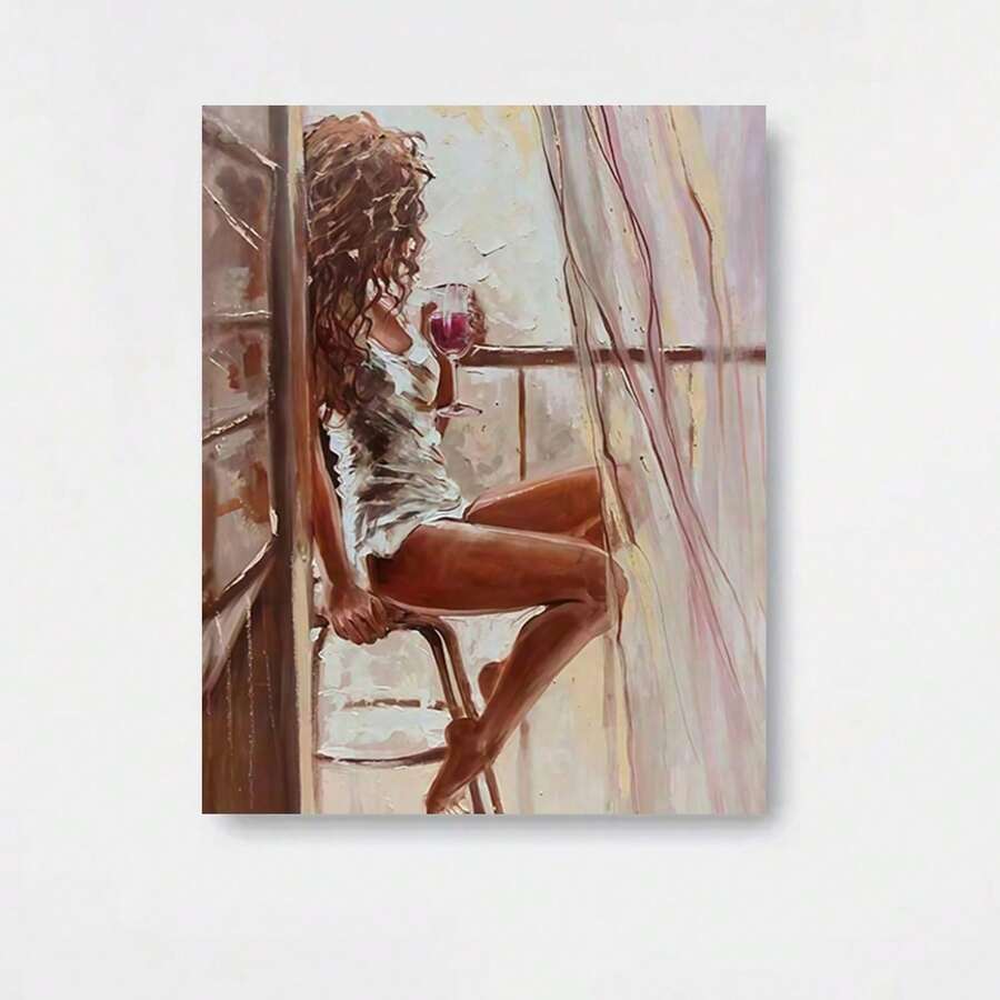 1 pieza Impresionista: Figura Perezosa en la Terraza, Ebria, Sosteniendo Vino Tinto - Adecuado para Principiantes Kit de Pintura Digital DIY - 16x20 Pulgadas - Sin Marco - Pintar por Números - Conjunto de Arte Artesanal - Pintar por Números - Pintura Digital Acrílica - para Decoración de Paredes del - Enmarcado - Ver 1