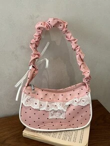 1pc This Sweet Polka Dot Lace Mini Shoulder Bag/Underarm Bag Features A Unique Crescent-Shaped Design Suitable For Various Occasions. Versatile And Easy To Use, It's Perfect For Outdoor Activities, Playtime, Commuting, And More, Making It A Perfect Gift For Teenagers. - Multicolor - View 15