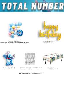 45PCS Juego de Decoración de Globos de Cumpleaños Stitch con Licencia Oficial de Disney, Suministros para Fiestas de Cumpleaños y Bodas, Decoración de Escena con Tema de Dibujos Animados, Decoraciones de Fiesta con Tema del Día del Recuerdo, Fondo para Fotos, Adornos para Disfrazarse, Regalos para Amigos y Familia - A - Ver 3