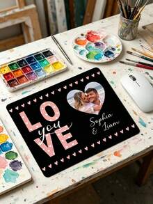 1Pc Custom Heart Photo Mousepad , Personalized Picture & Name Love Design, Valentines Day Gifts, Couple Anniversary Gift, Romantic Desk Accessory For Home Office School Gaming - Multicolor - View 5