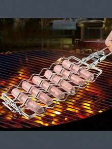 1pc Sausage Rack, Foldable BBQ Grill, Portable BBQ Basket, Outdoor BBQ Basket, BBQ Tool, Multi-Functional Sweet Potato Roaster, Suitable For Sausage Roasting, Picnic And Camping, Essential Camping BBQ Accessory - Multiple Styles - View 1