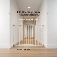 Child Safety Gate With Dog Door, Adjustable Width 75–115 Cm, Height 76 Cm, Pet Stair Gate, Dog Safety Gate (Including Extension Pieces), Drill-Free Installation, Metal, Plastic - white - 查看 7
