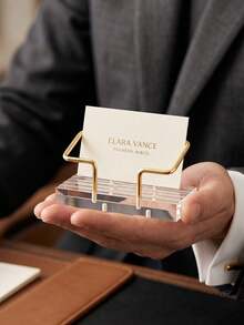 50-Card Capacity Business Card Holder, Minimalist And Smooth Desktop Display Stand. Suitable For Home Office, Office Decor, Exhibitions, Homes, Parties, Weddings, Meeting Place Card Holders, Holiday Place Card Stands, Electroplated Finish Card Display Base. - Multicolor - View 6