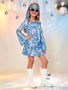 青少年女孩 70 年代迪斯可舞會禮服服裝，適用於舞蹈派對、生日派對、兒童節、萬聖節 - 藍色 - 查看 4