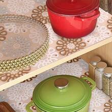 2/3/5/8/9pcs Brown Washed Shelf Liners, Adhesive-Free Drawer & Cabinet Mats, Decorative Floral Pattern, Durable PET Material, Suitable For Kitchen, Fridge, Vanity & Shelves, Drawer Liners, Multi-Purpose Surface Covering, Elegant Design, Smooth Texture - Honeysuckle Flakes - View 5