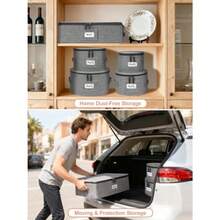 China Storage Containers 5-Piece Set - Reinforced Hard-Sided Moving Boxes For Dinnerware Fine China Stemware And Mugs - Sturdy Quilted Dish Packing Protectors With Dividers Service For 12 - Grey - View 5