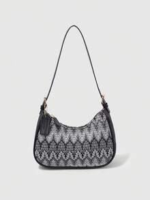 2025 Crescent-Shaped Shoulder Bag, New Fashionable Classic And Versatile Design With Letter Pattern Decoration, Solid Color, Waterproof PU Material, Handbag And Shoulder Bag, Suitable - 米色 - View 6