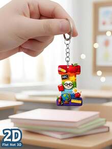 2D Flat Style, Unisex Gift, Plush Texture Teacher Theme Letter A-Z Pattern Acrylic Keychain, Keyring, Backpack Pendant, Birthday Gift, Party Favor, Souvenir, 2D Flat Style - Rainbow - View 29