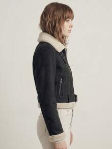 Women's Suede Jacket, Winter Jacket With Belt, Fashionable, Versatile, Elegant, Cold Weather - màu đen - Xem 4