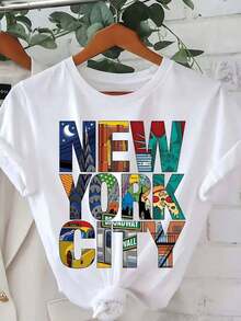 Camiseta Clásica de Orientación Urbana de Nueva York - Manga Corta, Cuello Redondo Casual, con el Horizonte de Nueva York y Mapa Geométrico, Lavable aáquina - Camiseta de Navegación Urbana para Verano - Blanco - Ver 7