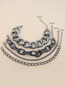 Bộ 4 chiếc/10 chiếc/11 chiếc/Bộ vòng tay xích vàng và bạc phóng đại, Quà tặng tiệc cho phụ nữ - Màu Đen Súng - Xem 3