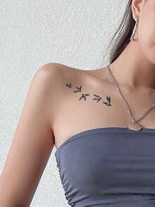 1pc Minimalist Swallow Line Art Temporary Tattoo, Niche Elegant Chic Disposable Tattoo Sticker - Black - View 3