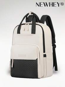 NEWHEY Sac à dos pour ordinateur portable pour hommes 15,6 pouces, sac à dos de travail et de voyage imperméable pour hommes, grand sac à dos matelassé pour l'université avec port de charge USB, anti-vol, sacs informatiques décontractés pour enseignants et infirmiers - Noir et Blanc - Voir 7
