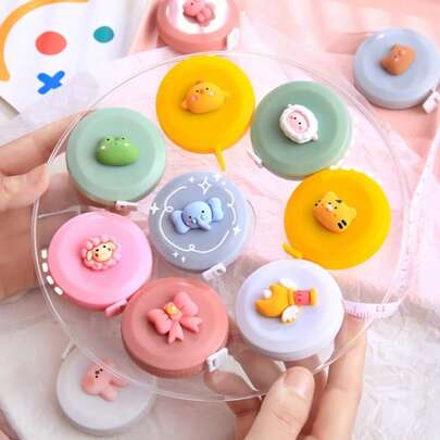 9 Styles 3D Animal Head Tape Measure (150cm/60in ABS Plastic) | Cute Frog/Sheep/Chick/Bear Designs, Auto-Retractable Tape, Clear Dual-Scale | Ins- Tool For Body/Sewing Measurement, Daily DIY (All-Season Adorable On-The-Go Accessory)