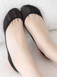 chuanwa（2） 1/5/10 Pairs Ladies Solid Color Ice Silk Boat Socks Summer Ultra-Thin Breathable Invisible Half Palm Non-Slip Soft Comfortable Socks - Multicolor - View 5