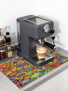 Colorful Tropical Leaf Print Non-Slip Absorbent Kitchen Mat - Heat-Resistant Countertop Protector, 2D Flat Drying Mat, Local Printed Kitchen Utensil Drainage Mat, Home Decor, Coffee Bar Station, Kitchen Decor, Coffee Mat, Kitchen Essentials, Laundry Room Accessories, Draining Mat, Courtyard Table Decoration, Perfect For Party, Mother's Day, Father's Day, Graduation Gifts - 多色6 - 查看 3