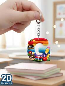 2D Flat Style, Unisex Gift, Plush Texture Teacher Theme Letter A-Z Pattern Acrylic Keychain, Keyring, Backpack Pendant, Birthday Gift, Party Favor, Souvenir, 2D Flat Style - Rainbow - View 30