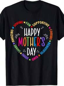 3 Camisetas para el Día de la Madre - Unisex para Adultos, Negras, 220 g/², Algodón Grueso, Diseño Retro con Corazón y Multicolor para el Día de la Madre, con Letras de Feliz Día de la Madre, Sentimientos Divertidos y Recortes de Corazón - Cuello Redondo, Cómodas para Todas las Temporadas, Regalo Casual para Mujeres y Hombres (Madre, Abuela) - Lavables aáquina - Estampado Vibrante en Forma de Corazón con Texto Colorido y Gráficos Divertidos - para Celebraciones del Día de la Madre|Moda Urbana Local de Primavera/Verano||Uso Casual Diario Primavera Verano Moderno Moldeador|Conjunto de verano para mujer, ropa para vacaciones|Blusas elegantes para mujer, ropa de primavera, blusas de verano. - Negro - Ver 1
