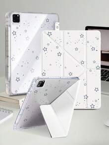 星空圖案平板保護殼，相容 iPad Mini6/Mini7/Air/Air2/9.7/10.2/10.5/10.9 (Air4-Air8)/Pro 11/10th Gen/A16/Pro 11 2024 機型，雙面彩繪圖案平板殼，透明壓克力背殼，Y型折疊支架，自動休眠/喚醒，內置筆槽，產品不含筆，部分機型含相機框 - 彩色 - 查看 1