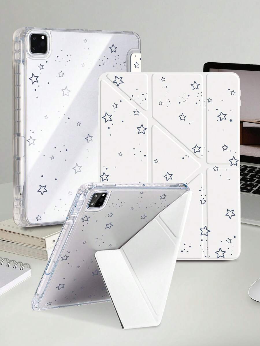 星空圖案平板保護殼,相容 iPad Mini6/Mini7/Air/Air2/9.7/10.2/10.5/10.9 (Air4-Air8)/Pro 11/10th Gen/A16/Pro 11 2024 機型,雙面彩繪圖案平板殼,透明壓克力背殼,Y型折疊支架,自動休眠/喚醒,內置筆槽,產品不含筆,部分機型含相機框 - 彩色 - 查看 1