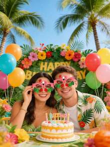16pcs Hawaiian Paper Glasses, Hawaiian Party Glasses, Summer Beach/Pool Party Decorations, Hawaiian Party Eyeglasses, Flamingo, Coconut Tree, Beach And Hawaiian Summer Themed Paper Glasses Wholesale, Hawaiian Fashion Eyeglass Frames, Tropical Party Props, Summer Beach Party Supplies, Hawaiian Pool Party Props, Hawaiian Beach Party Decorations, Birthday Party Supplies - Multicolor - View 3