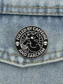 Interesting Caffeine Cat Enamel Pin, Gothic Punk Skull Coffee Lover Pin, Sought-After Caffeine And Sarcasm Driven Design Pin, Denim Jacket Backpack Accessory, Coffee Lover Gift - Multicolor - View 1