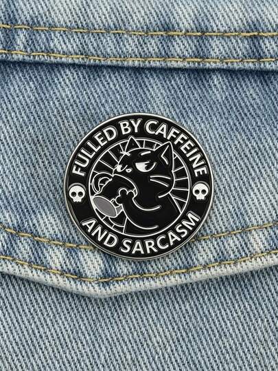 Interesting Caffeine Cat Enamel Pin, Gothic Punk Skull Coffee Lover Pin, Sought-After Caffeine And Sarcasm Driven Design Pin, Denim Jacket Backpack Accessory, Coffee Lover Gift