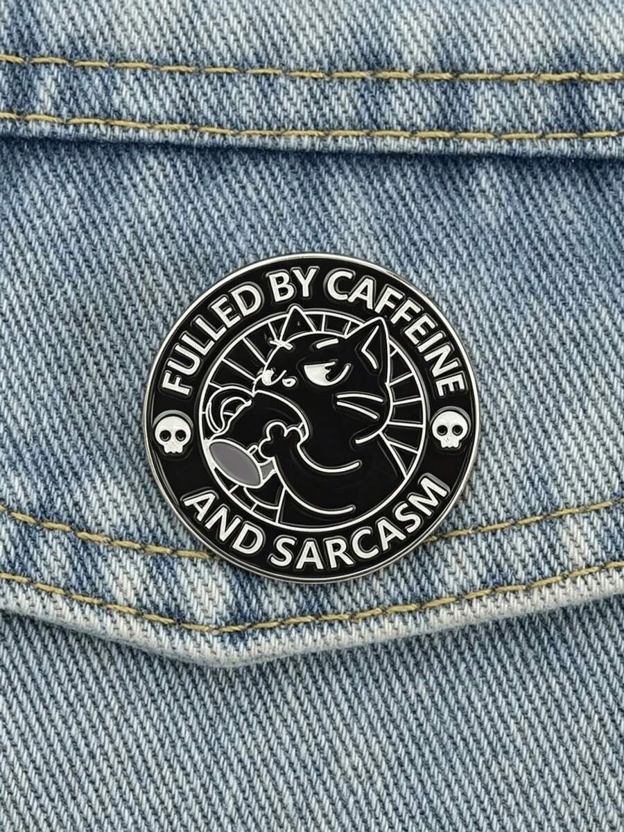 Interesting Caffeine Cat Enamel Pin, Gothic Punk Skull Coffee Lover Pin, Sought-After Caffeine And Sarcasm Driven Design Pin, Denim Jacket Backpack Accessory, Coffee Lover Gift - Multicolor - View 1