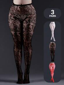 3 pares de medias de red básicas de talla grande para mujer - Multicolor - Ver 10