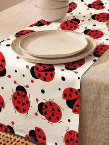 1pc Insect Series Ladybug Pattern Printed Table Runner, 4pcs Ladybug Pattern Printed Placemats, Suitable For Holidays, Parties, Birthdays, Dinners, Kitchen & Dining Room Decor, Applicable For All Seasons Home Decor, Tabletop Textiles - Multicolor - View 10