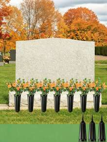 2pcs Black Pointed Plastic Vase - Suitable For Gravestone And Cemetery Decoration (Memorial Vase) - Multiple Styles - View 1