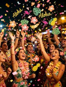 600/200/100/10片裝 熱帶夏威夷 Aloha 亮片紙屑，閃亮火烈鳥鳳梨龜背葉扶桑花剪紙，夏季 Luau 派對桌面散佈裝飾，海灘主題生日、單身派對、婚禮、Tiki 派對、Luau、夏季聚會裝飾 - 多色 - 查看 2