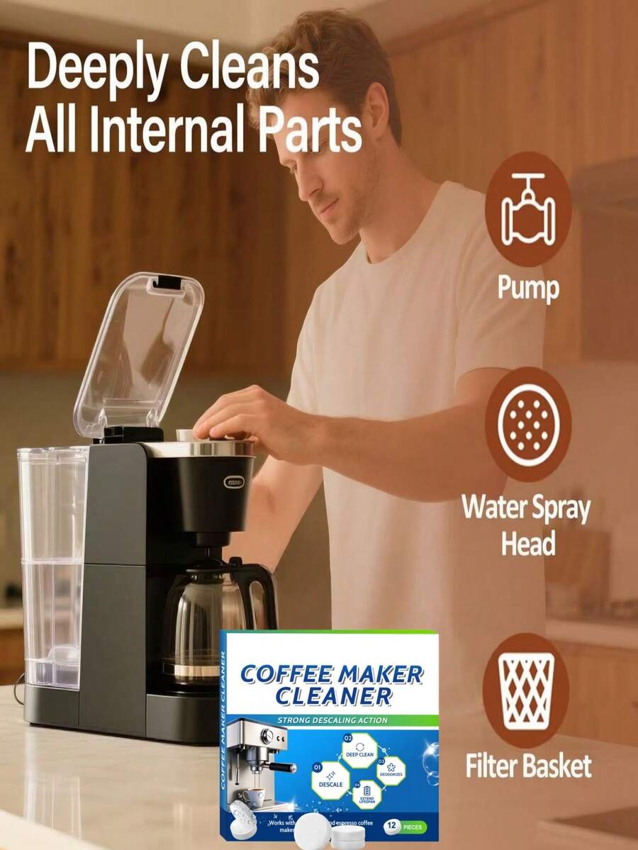 Coffee Machine Cleaning Tablets - Effectively Removes Hidden Mineral Deposits, Quickly Cleans The Water Duct, And Improves Brewing Speed. Strongly Dissolves Stubborn Coffee Oil, Keeps The Coffee Machine Interior Clean, And Extends Its Lifespan. Gentle Formula Won't Damage The Internal Components And Maintains The Equipment's Optimal Performance. Suitable For All Types Of Coffee Machines.