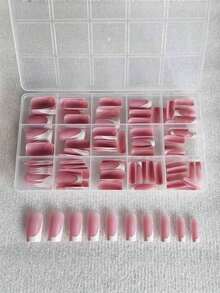 150pcs French Deep V Nail Stickers, French Manicure Adhesive Rectangular Pink 3-In-1 Nail Strips, Long-Lasting Fake Nails, Suitable For DIY Manicure, 15 Sizes Nail Supplies - 彩色 - 查看 8