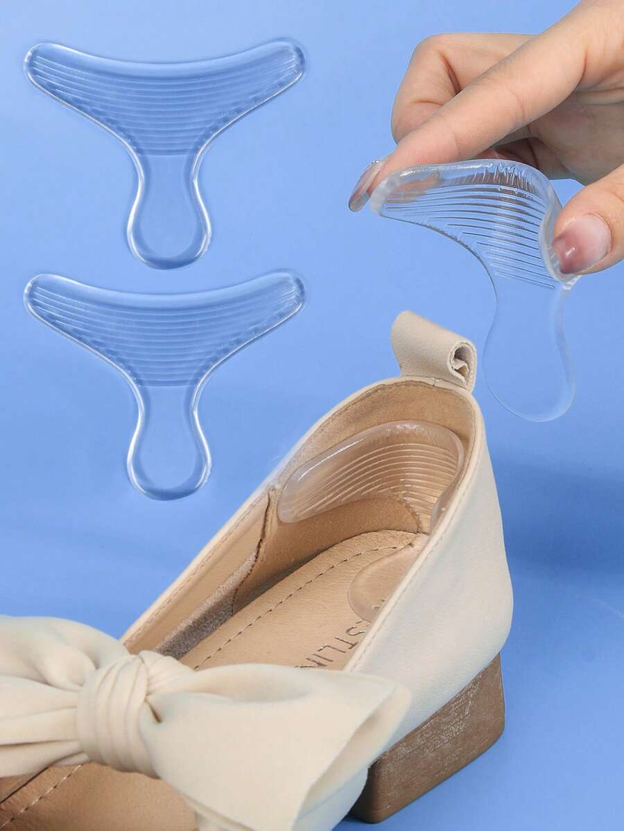 2pcs T-Shaped Invisible Heel Grips, Soft Silicone Comfortable Anti-Friction Foot Pads - Clear - View 1