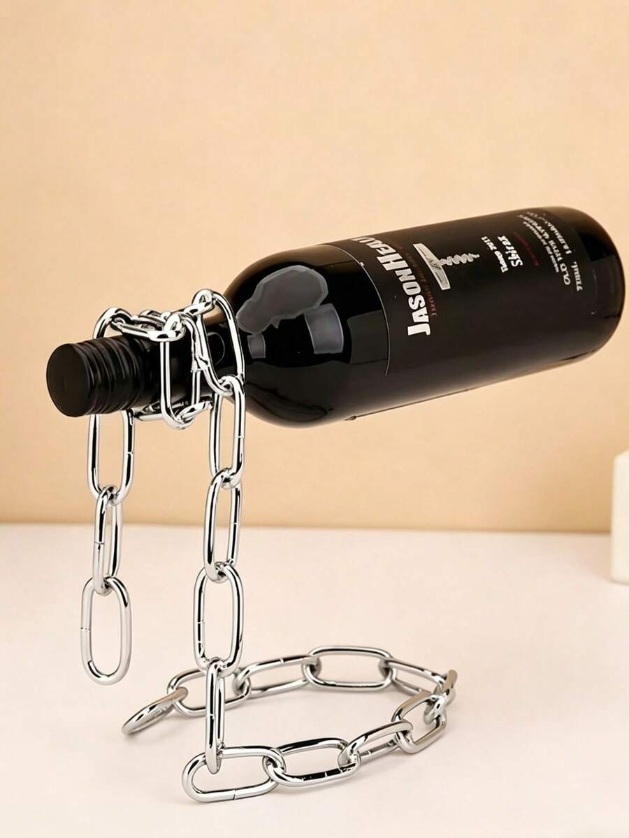 Iron Chain Wine Bottle Holder, Decorative Hanging Wine Rack, Novel Suspended Wine Bottle Display Shelf, Modern Home Decor, Elegant For Living Room And Kitchen Storage - Multicolor - View 1