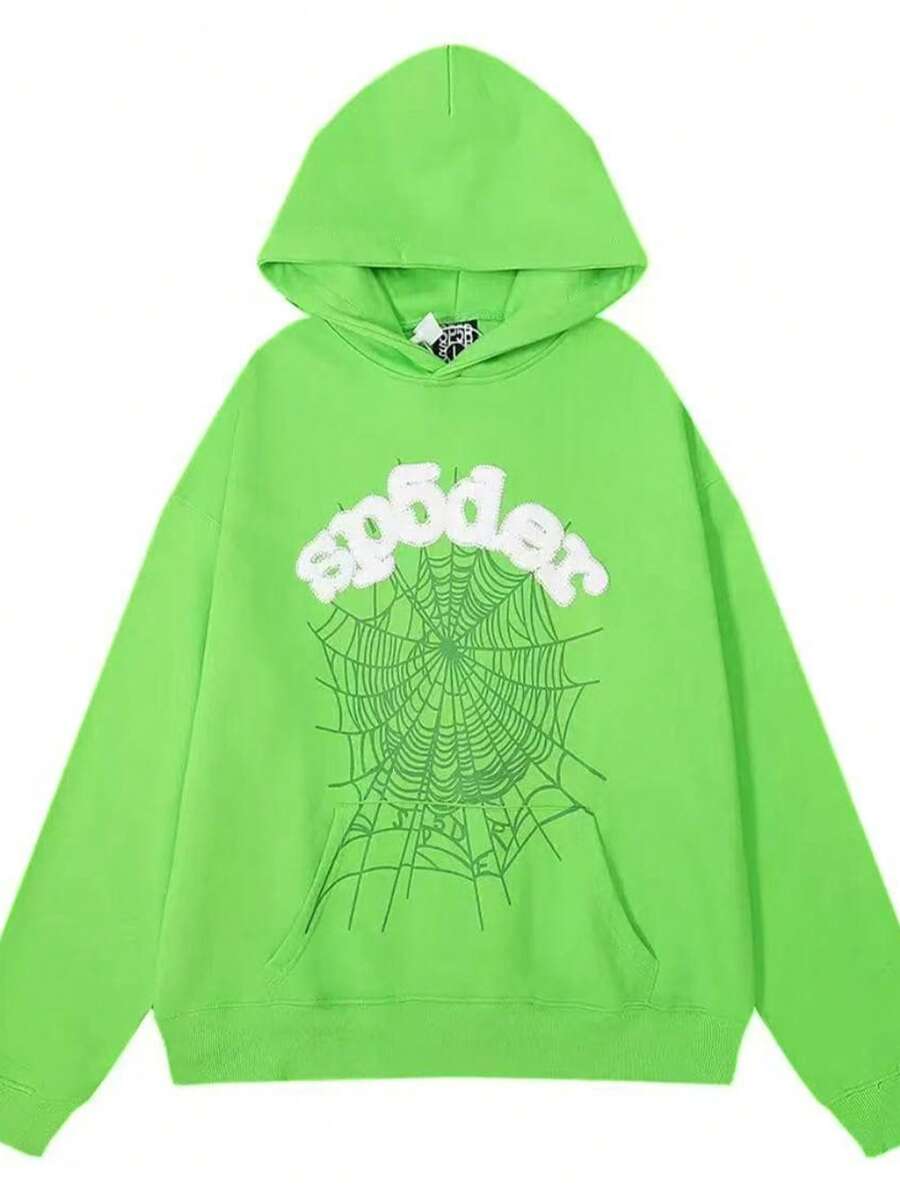 Men's & Women's Cotton Hoodie Y2k Spider Web Print Hoodies Men Gothic Punk Long Sleeve Sweatshirts Pants Streetwear Autumn Casual Hip Hop Loose Pulloversgraphic Hoodies Halloween Clothes Fall Clothes For Women & Men,Y2k,Funny Christmas & Halloween Cotton Hoodies,Suitable For Festivals, Parties, Home Wear, Daily Commuting, Back-To-School, And Concert Outfits. - màu xanh lá - Xem 1
