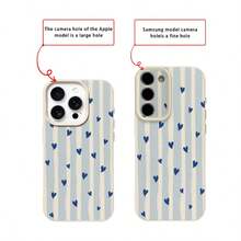 1 pieza Funda de teléfono con patrón de corazón a rayas azul y blanco de material TPU, adecuada para iPhone 17 Pro Max/17/16 Pro Max/15/13/12/11, S20 FE/A15/S24/A55, Note 11/Note 12/Note 13 Pro, con cobertura completa y protección suave anti-caídas - Blanco - Ver 7