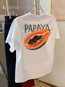 T-shirt homme – Été, manches courtes, col rond, imprimé papaye recto verso, 100 % coton, coupe confortable, basique élégant - Blanc - Voir 3