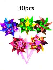 10/20/30/50pcs Plastic Rainbow Pinwheels Party Windmills, Colorful Glitter Mini Windmill Set - Multicolor Waterproof Sun-Resistant, Suitable For Garden Decoration And Party Favors (Self-Assembly Required), Outdoor, Small Gifts, Garden Toys - Multicolor - View 12