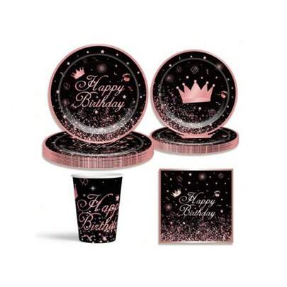 Set de 80 piezas de vajilla desechable para fiesta de cumpleaños incluyendo platos de papel de 9 pulgadas y 7 pulgadas platos de postre vasos para bebidas frías y café servilletas de papel con temática de cumpleaños