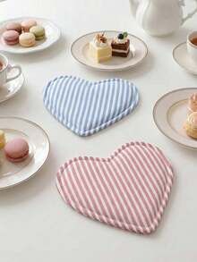 1pc Heart-Shaped Heat Insulation Coaster, Creative Striped Coaster, Suitable For Home, Cafe Decor, Wedding, Birthday And Party Decoration - Multicolor - View 3