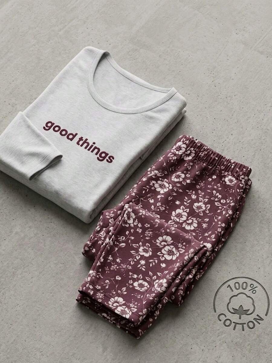 Women Soft Relaxed Regular Two Pieces HomewearSet - Pink - View 1