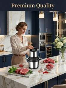 1pc Stainless Steel Bowl Electric Kitchen Chopper, Multi-Function Chopper With 2 Speed Settings, Equipped With 4 Blades For Chopping Meat, Onion, Fruits & Vegetables, Sokany - Black - View 8