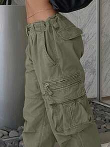 Back To School Women's Cargo Pants For Women Y2K Clothing High Waisted Travel Tactical Streetwear Casual Pants With Pockets - 綠色 - 查看 3